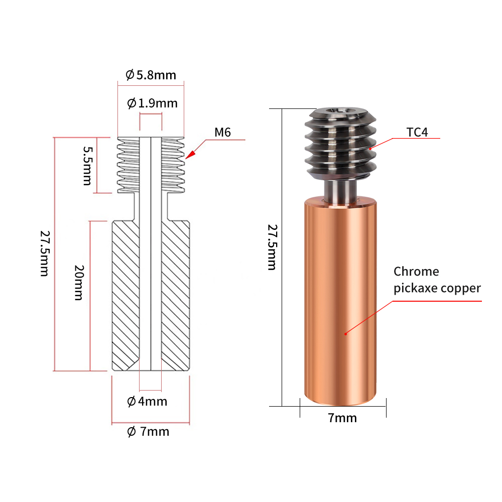 Bimetal CR10 Heatbreak Titaniu - огляд і ціна Btt Skr Mini
